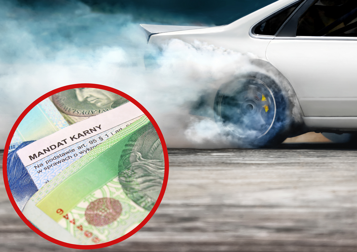 na zdjęciu mandat za drift dla kierowcę BMW po niebezpiecznych manewrach na rondzie w Zdzieszowicach.