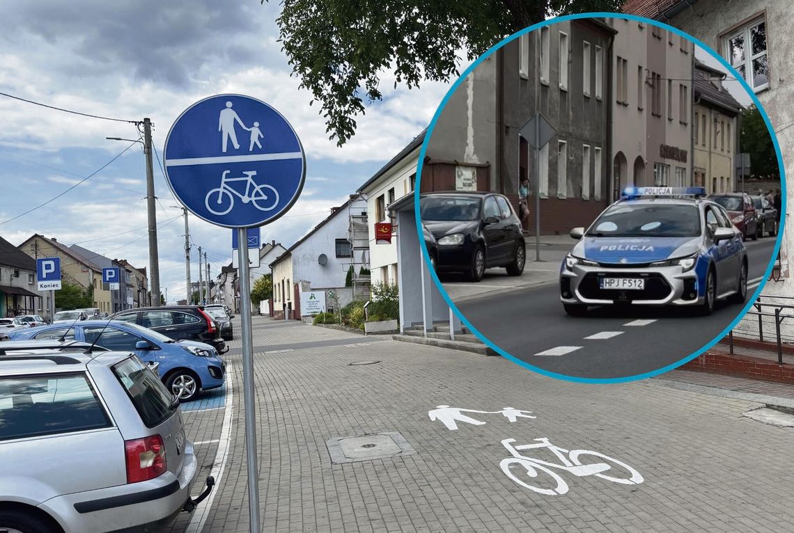 Droga pieszo‑rowerowa na Opolskiej. Kierowcy nadal łamią przepisy — ruszyły kontrole straży i policji „Nowe oznakowanie drogi pieszo‑rowerowej na ul. Opolskiej w Krapkowicach — widoczne znaki pionowe i poziome.”