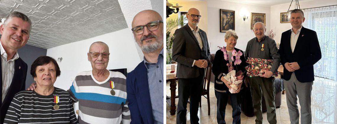 Dwie pary z Gogolina świętują 50 lat małżeństwa. Samorząd uhonorował jubilatów Burmistrz Gogolina wręcza medale za długoletnie pożycie małżeńskie dwóm parom jubilatów