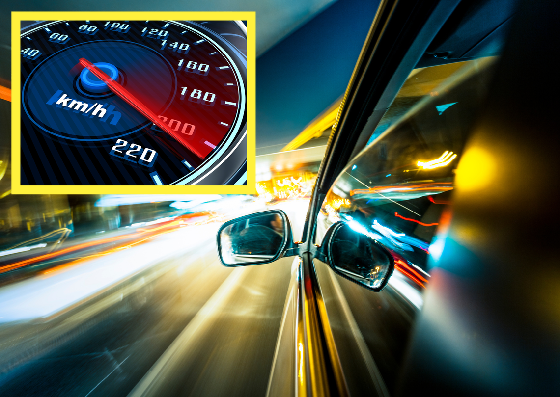 Policyjna kontrola drogowa podczas pomiaru prędkości samochodów