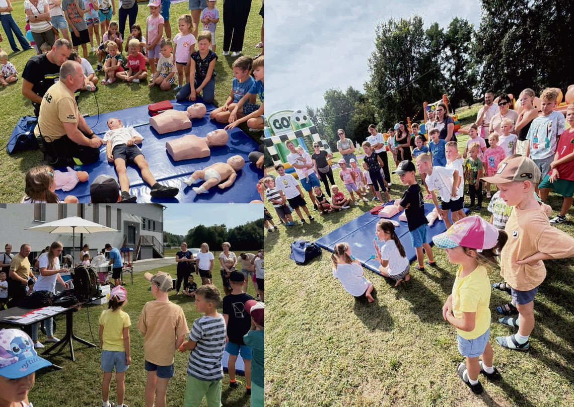 Kolorowy Festiwal Dmuchańców w Walcach. Zabawa dla dzieci i praktyczna nauka bezpieczeństwa dla rodziców Dzieci bawiące się na kolorowych dmuchańcach podczas Festiwalu Dmuchańców w Walcach, obok stanowisk edukacyjnych dotyczących reagowania na sygnały alarmowe.