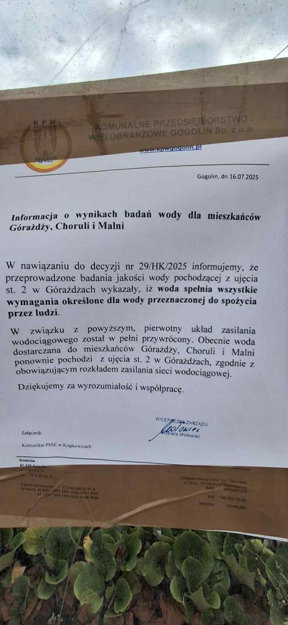 KPW Gogolin: woda spełnia wszystkie wymagania