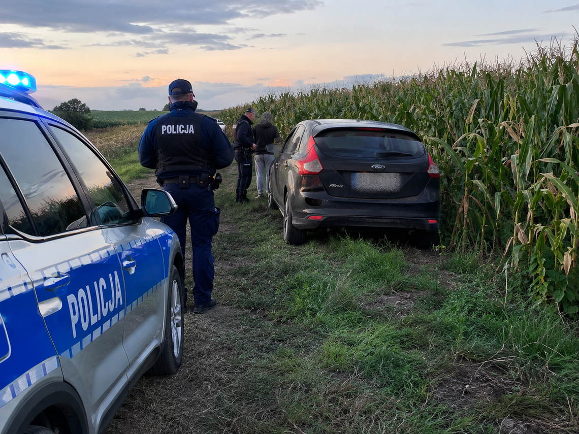 Kradzież w Walcach jak scena z filmu. Pracownik wsiadł do auta sprawcy, ten uciekł w pole kukurydzy Policja po kradzieży sklepowej w Walcach – samochód sprawcy pozostawiony przy polu kukurydzy
