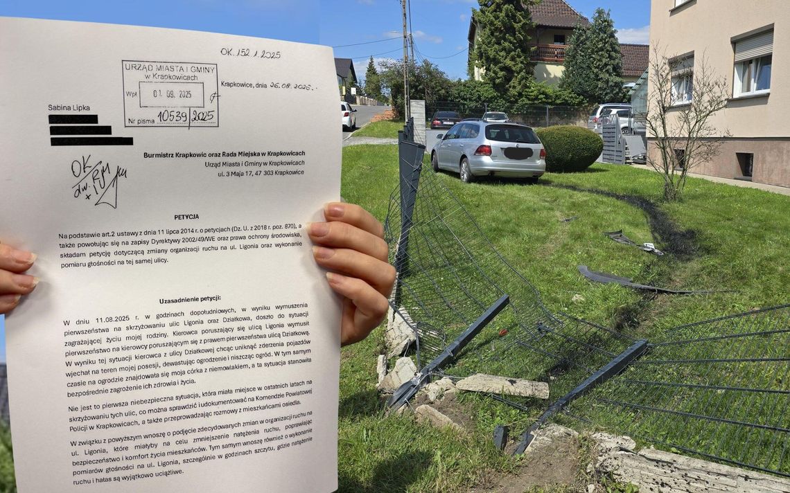 Na zdjęciu skrzyżowanie ulic Ligonia i Działkowej w Krapkowicach, gdzie doszło do groźnego incydentu z udziałem samochodu.