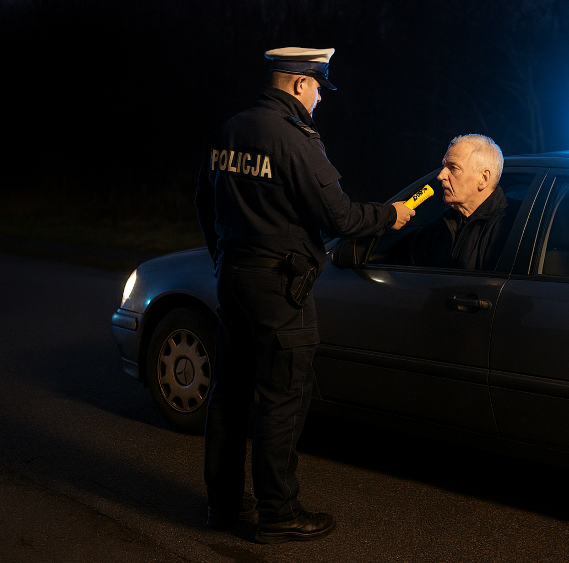 Policyjna kontrola drogowa po zatrzymaniu pijanego kierowcy w Otmęcie