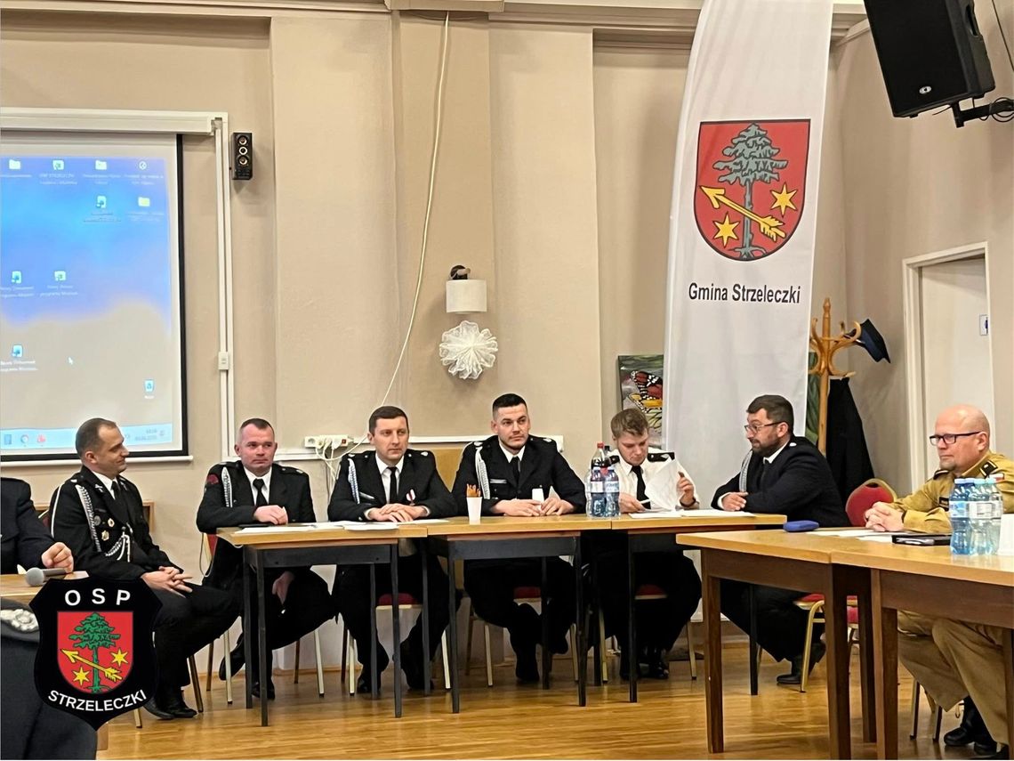 Nowy zarząd Ochotniczej Straży Pożarnej w Strzeleczkach podczas zebrania sprawozdawczo-wyborczego w styczniu 2026 roku.