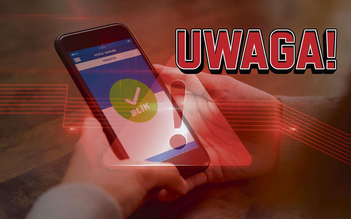 Smartfon z komunikatem o płatności BLIK – ostrzeżenie przed nową metodą oszustwa z wykorzystaniem numerów telefonów.