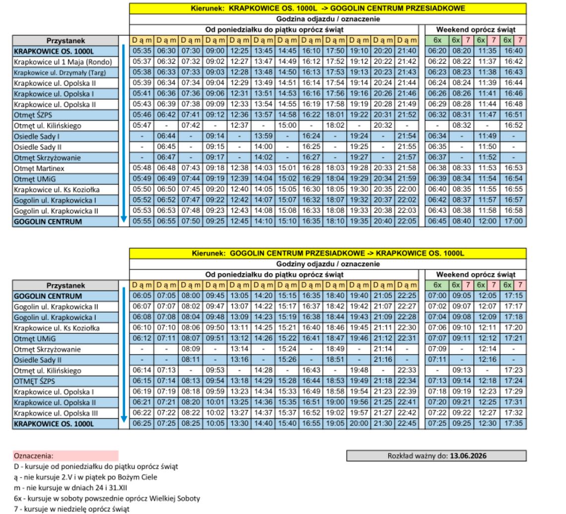 Nowy rozkład autobusowy do Centrum Przesiadkowego w Gogolinie