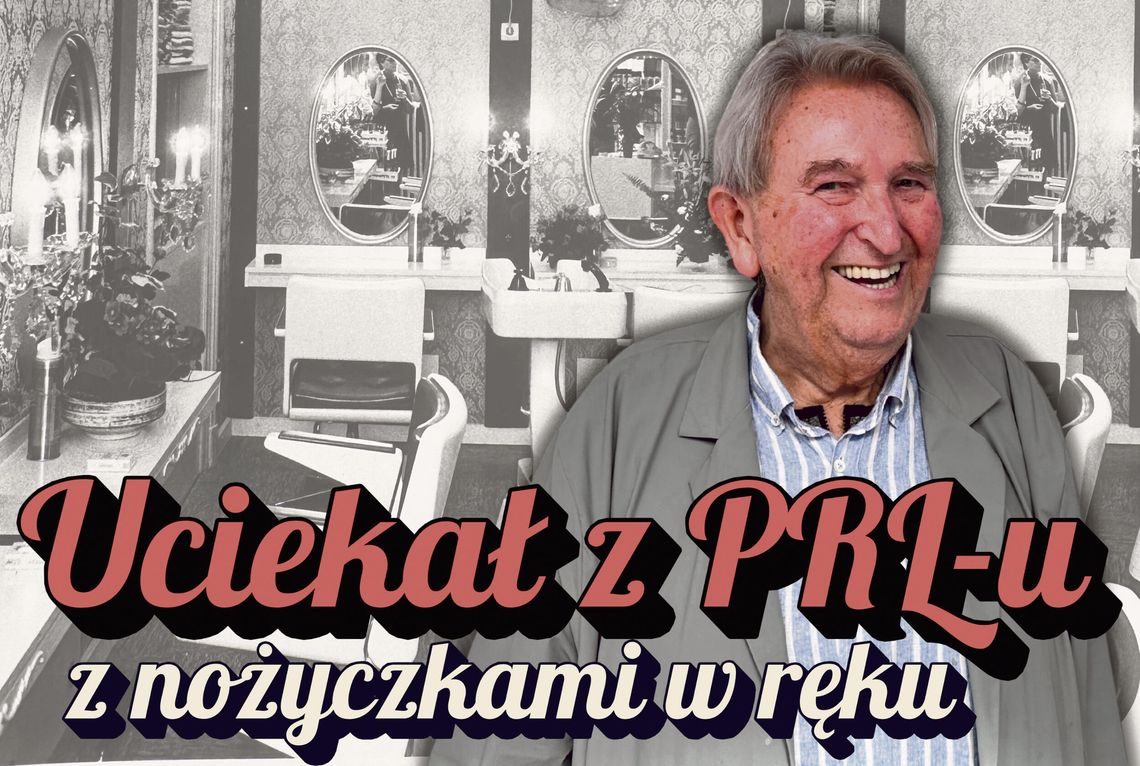 Richard Stanik prezentujący popiersie Beethovena i zdjęcia swoich fryzur podczas wizyty w redakcji Tygodnika Krapkowickiego