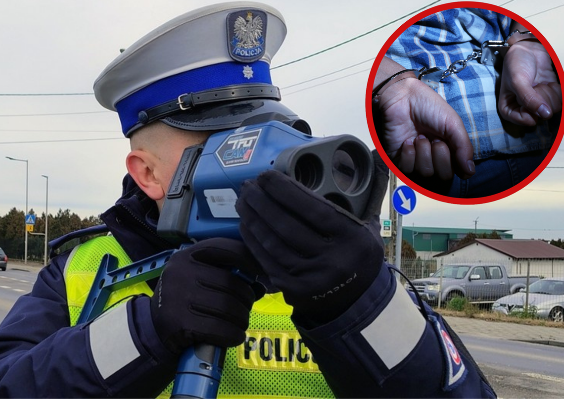 na zdjęciu Policjanci krapkowiccy zatrzymują 37-letniego kierowcę audi w Straduni po spektakularnym pościgu