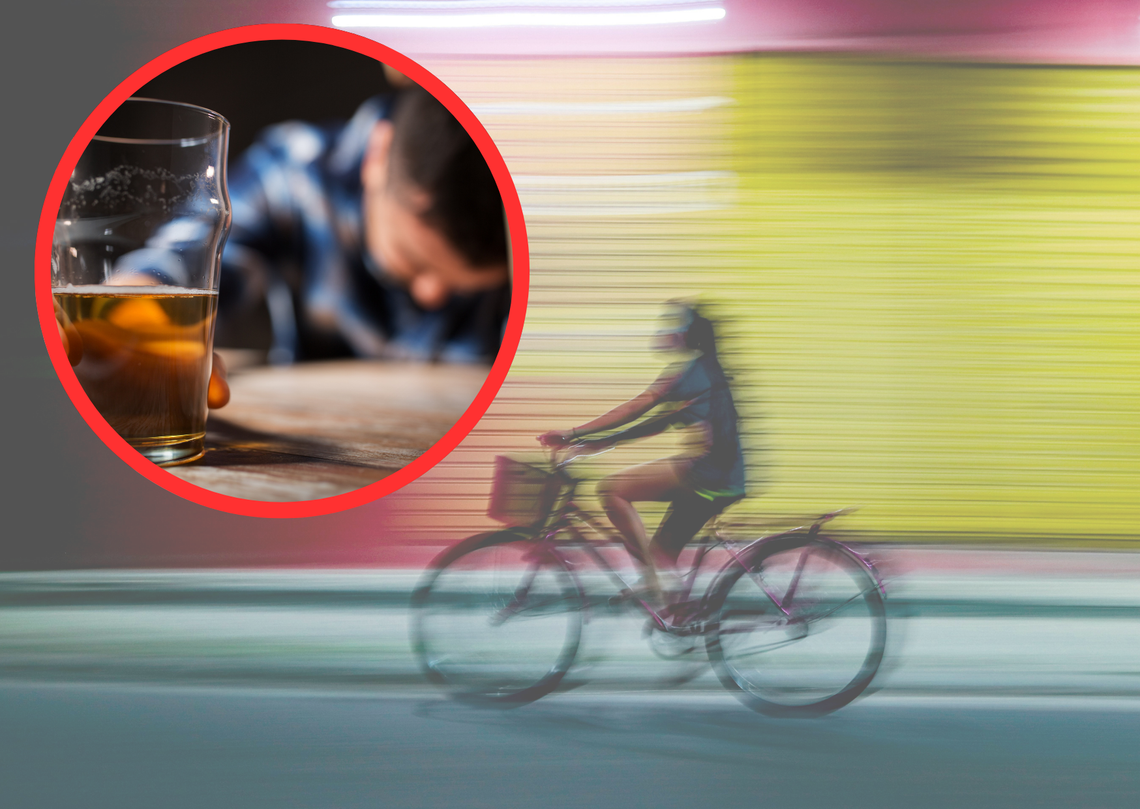 Policjanci kontrolują rowerzystę na ulicy Opolskiej w Choruli – interwencja wobec mężczyzny jadącego rowerem pod wpływem alkoholu