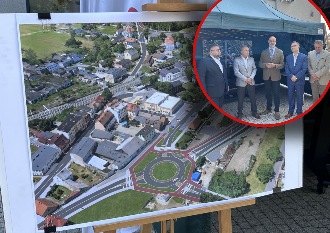 Konferencja prasowa dotycząca budowy wiaduktu w Gogolinie z udziałem władz wojewódzkich i PKP