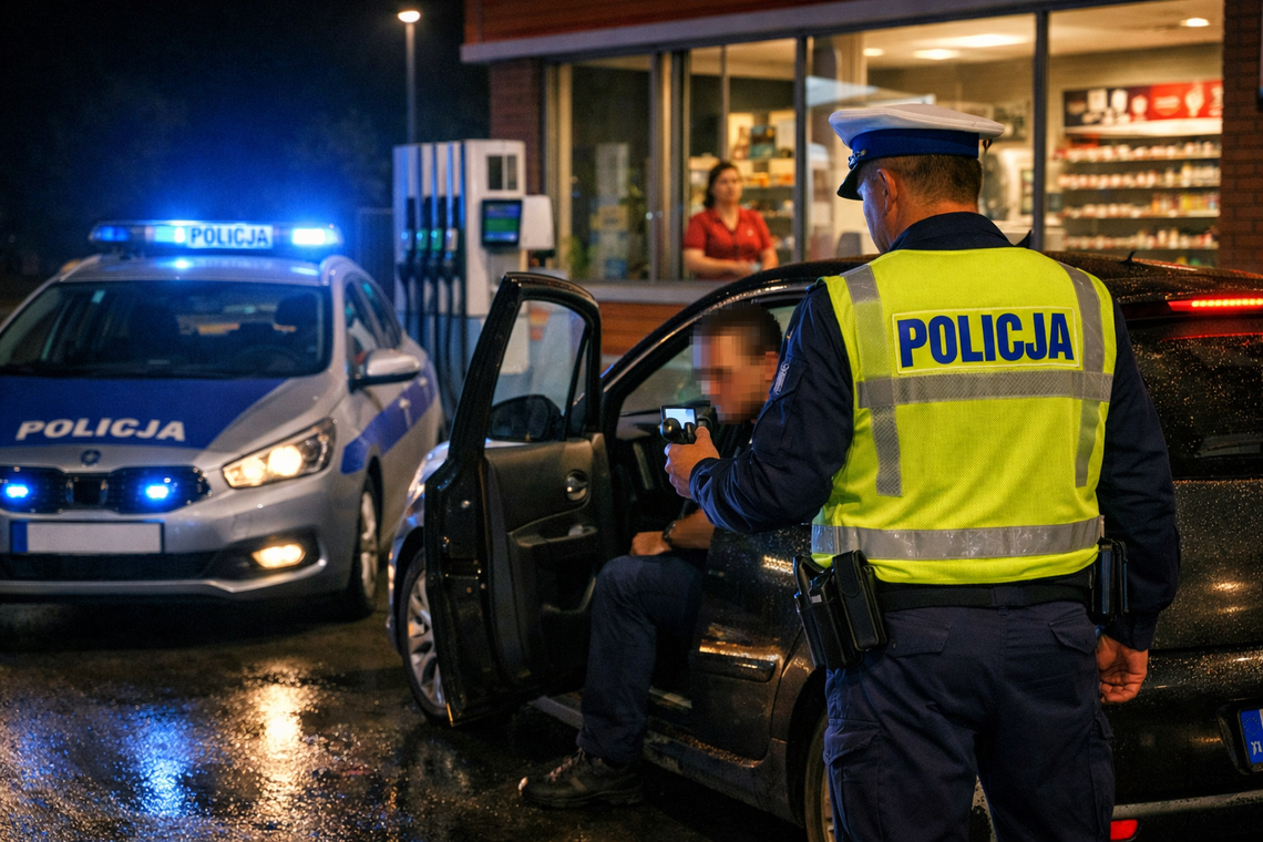 Ponad 2 promile i jazda na stację! Ekspedientka z powiatu krapkowickiego uratowała sytuację dzięki monitoringowi Policyjny alkomat podczas kontroli kierowcy zatrzymanego na stacji paliw w powiecie krapkowickim
