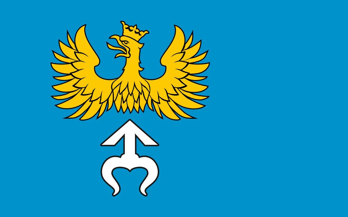Projekt herbu Powiatu Krapkowickiego z orłem książąt opolskich i herbem Odrowąż