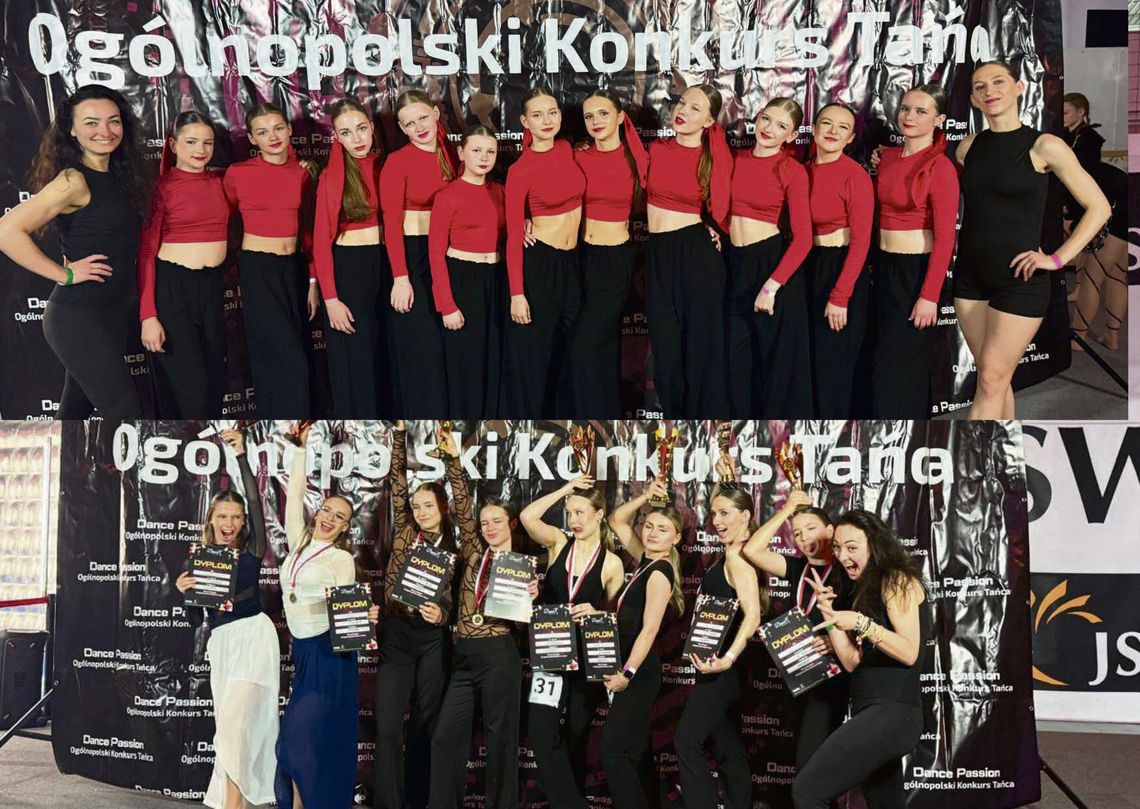 Duet młodych tancerek prezentujący choreografię modern na scenie konkursowej