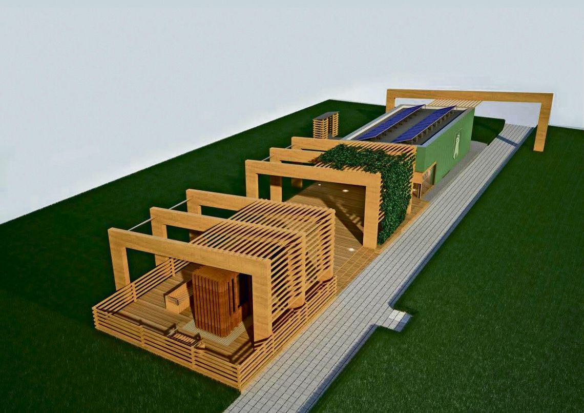 Ogrodzony teren budowy przy Zielonej Chatce w Gogolinie podczas rozpoczęcia prac modernizacyjnych