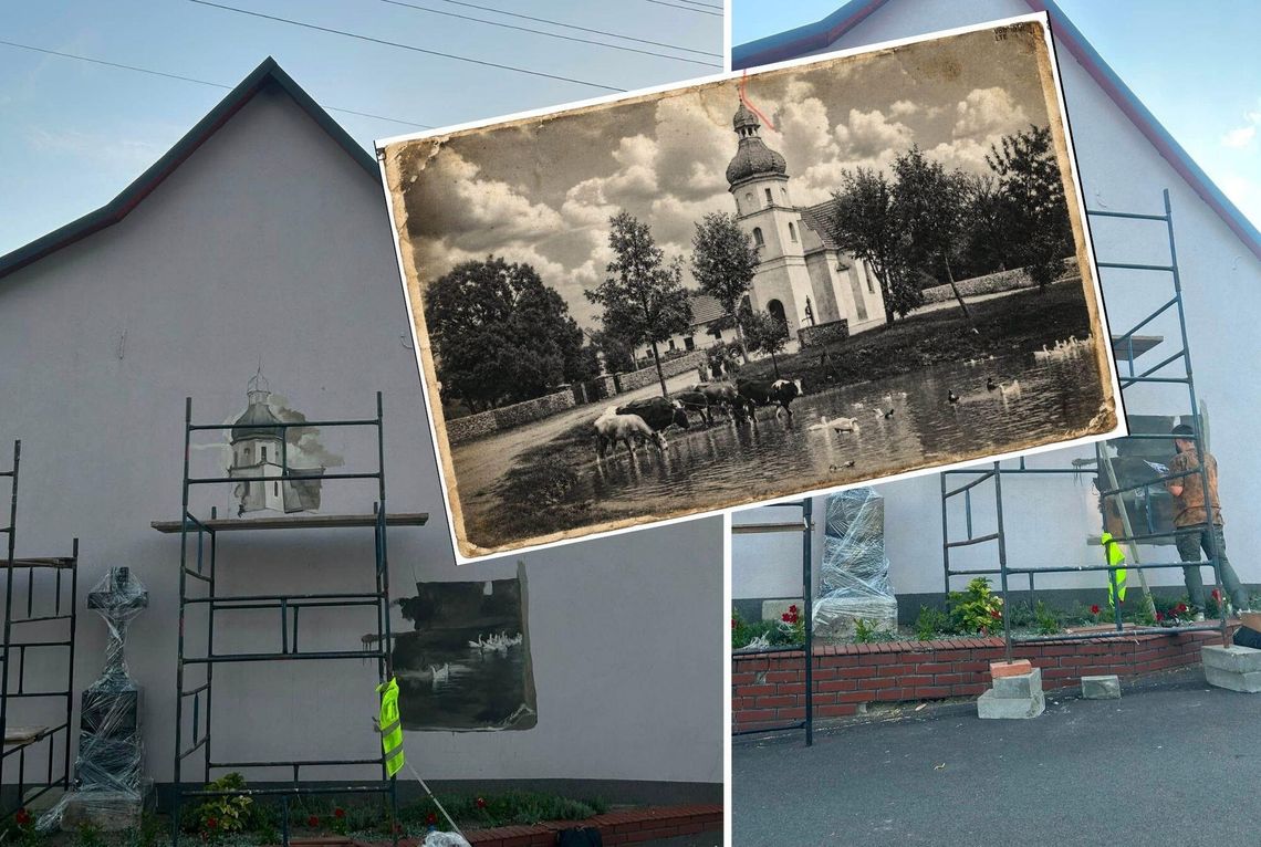 Stara pocztówka ożyje na muralu. W Oleszce powstaje niezwykła pamiątka 150-lecia kaplicy W Oleszce powstaje mural inspirowany pocztówką z około 1923 roku. Upamiętni 150-lecie kaplicy i zakończenie jej renowacji. Autorem jest Arkadiusz Andrejkow.