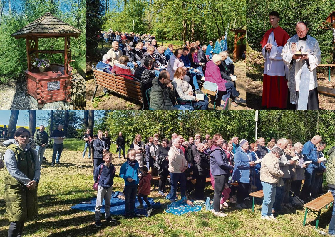 Mieszkańcy Brożca modlący się przy Studzionce na Mosaczu podczas nabożeństwa majowego