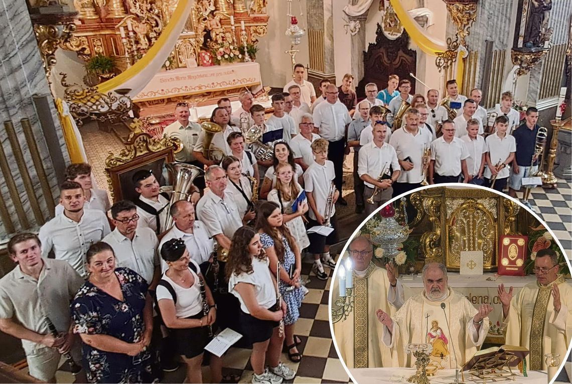 Tłumy na odpuście w Jasionej. Procesja, orkiestra i Misterium św. Marii Magdaleny Procesja Eucharystyczna z obrazem św. Marii Magdaleny podczas odpustu w Jasionej, orkiestra i pielgrzymi wokół kościoła