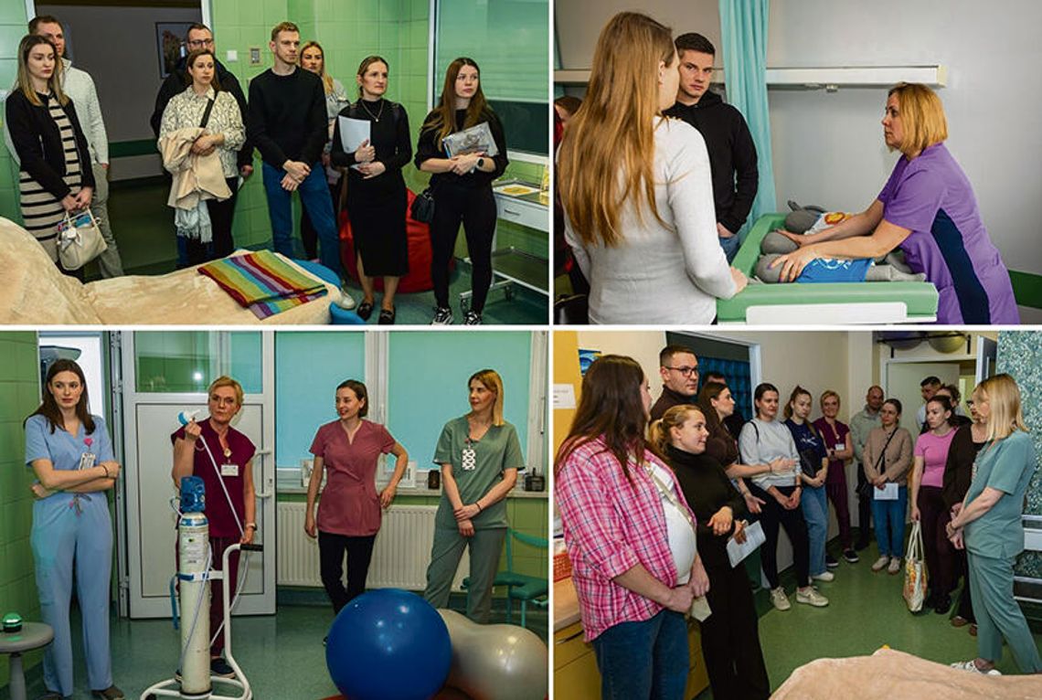 Przyszli rodzice zwiedzają salę porodową podczas Dni Otwartych w Szpitalu w Krapkowicach