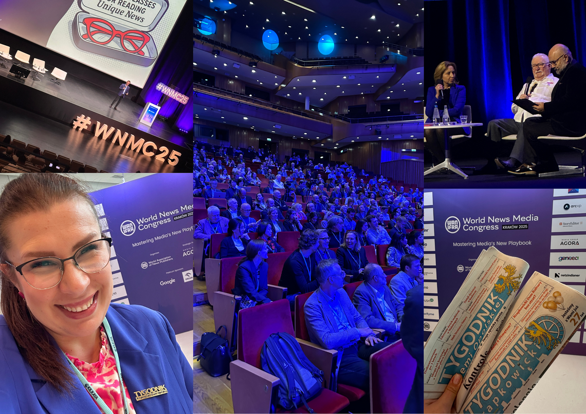 Redaktorka Tygodnika Krapkowickiego Dominika Bassek podczas obrad World News Media Congress w Centrum Kongresowym ICE w Krakowie.