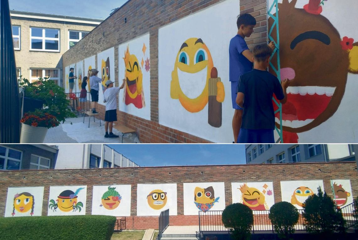 Uczniowie PSP nr 3 stworzyli kolorowe murale. Emotikony dzieci ozdobiły ściany szkoły w Zdzieszowicach Kolorowe murale z emotikonami stworzone przez uczniów PSP nr 3 w Zdzieszowicach na ścianach szkoły