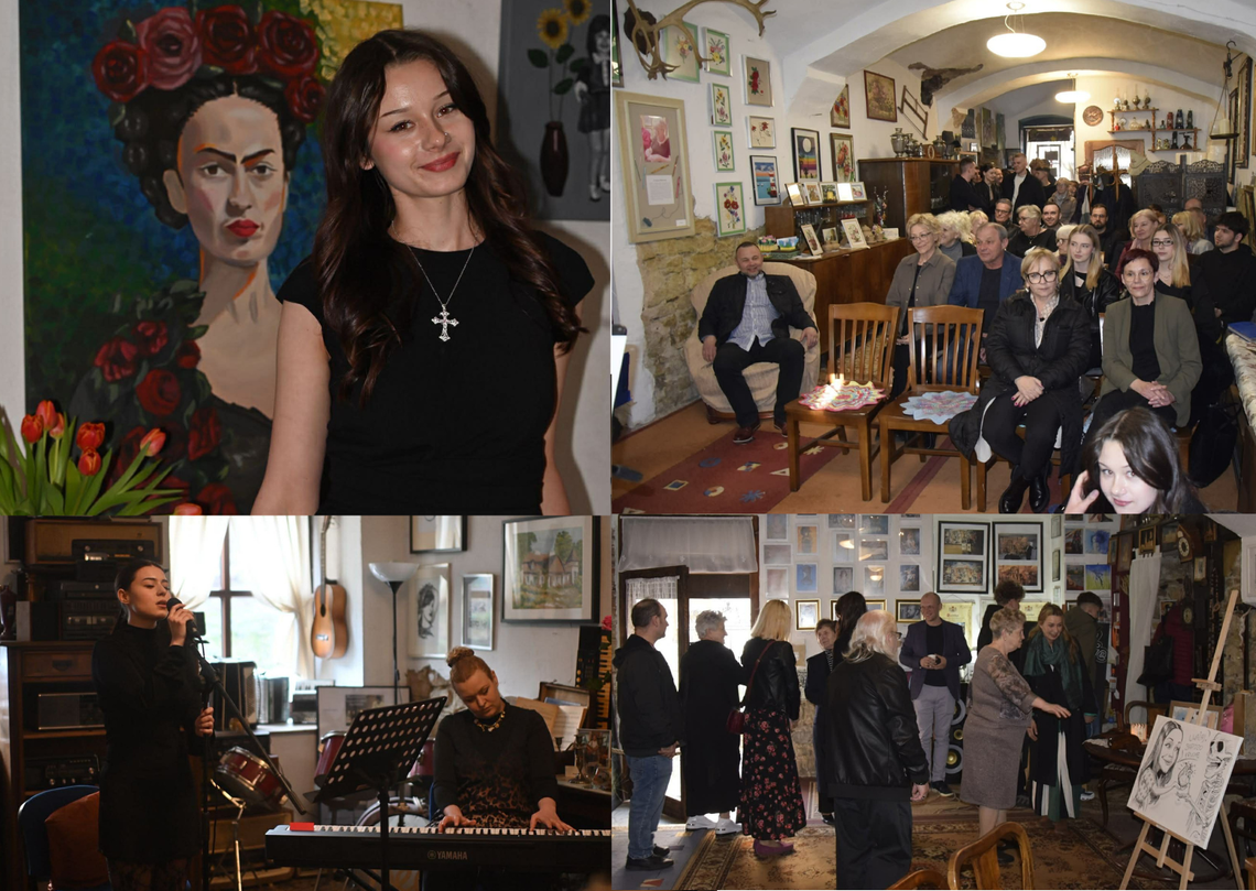 Uczestnicy wernisażu wystawy „Przez życie” w galerii Studnia w Krapkowicach oglądają prace Michaliny Lucimy