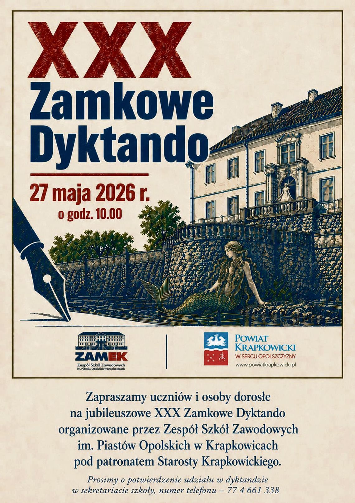 Zamkowe Dyktando świętuje 30 lat! Krapkowice zapraszają na jubileuszową edycję jednego z najstarszych konkursów ortograficznych w regionie Uczestnicy Zamkowego Dyktanda piszą poetycki tekst inspirowany historią Krapkowic
