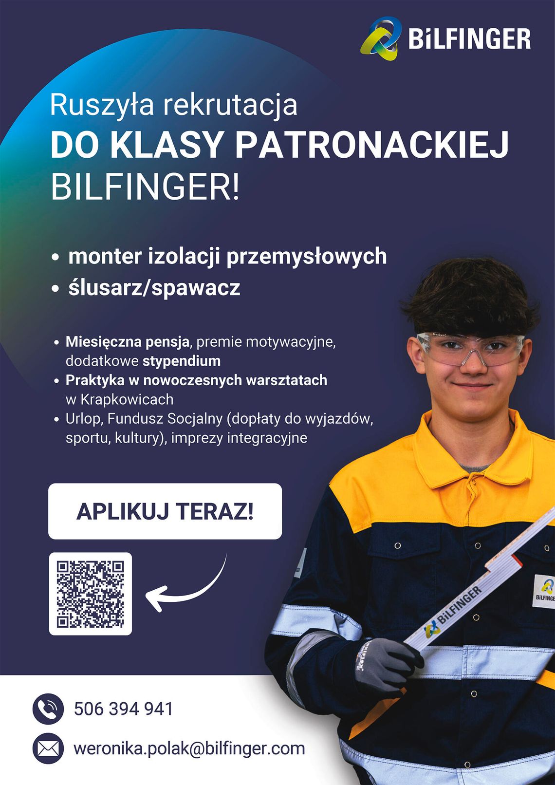 Uczniowie klasy patronackiej Bilfinger podczas zajęć praktycznych w warsztacie przemysłowym