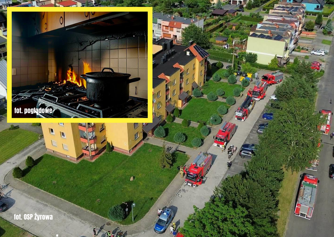 Zasnął przy kuchence z garnkiem z olejem i o mało nie spalił bloku. Sąsiedzi wyczuli dym Strażacy i policjanci przed blokiem w Zdzieszowicach po zgłoszeniu zadymienia mieszkania