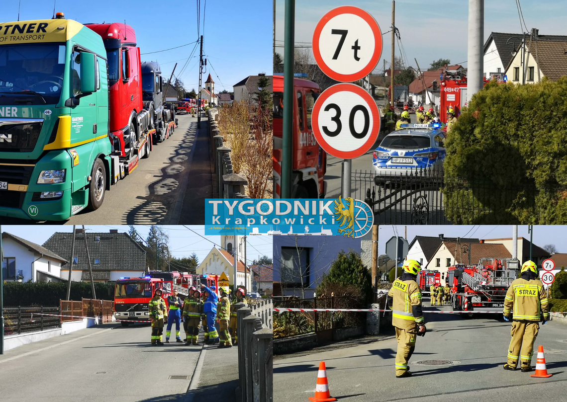 Ciężarówka na ulicy Kopernika w Malni po zahaczeniu o przewody i przechyleniu słupa telekomunikacyjnego