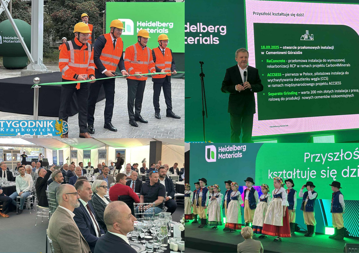 Na zdjęciu przedstawiciele Heidelberg Materials otwierają nowoczesne instalacje w Cementowni Górażdże, które mają zrewolucjonizować polski przemysł cementowy.