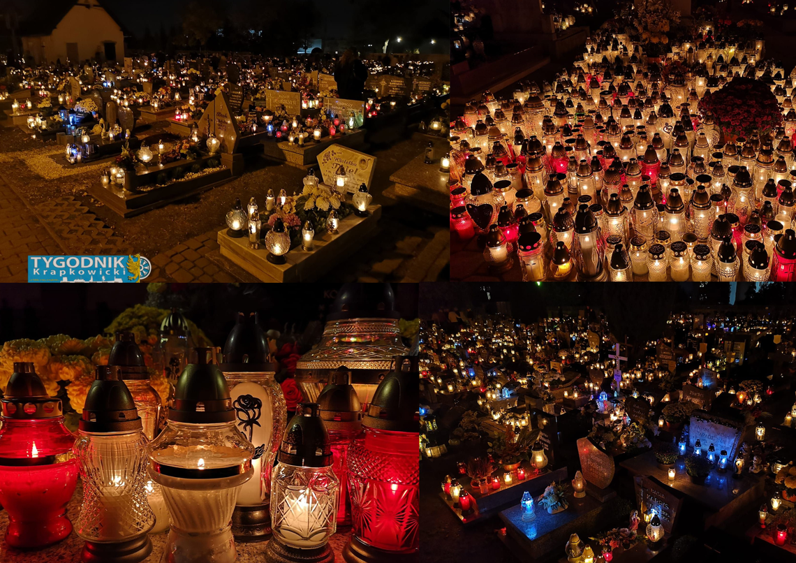 NA ZDJĘCIU Cmentarz w powiecie krapkowickim rozświetlony tysiącami zniczy w wieczór Wszystkich Świętych 2025