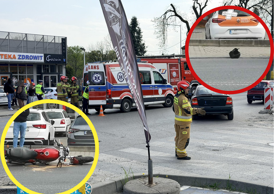 Wypadek na ulicy Prudnickiej w Krapkowicach – zderzenie samochodu osobowego ze skuterem, działania służb ratunkowych