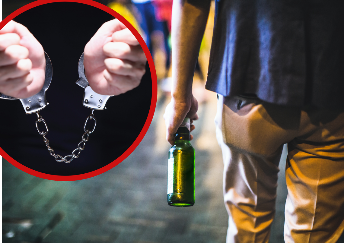 Policjanci podczas interwencji na ulicy w Zdzieszowicach – zatrzymanie mężczyzny z butelką