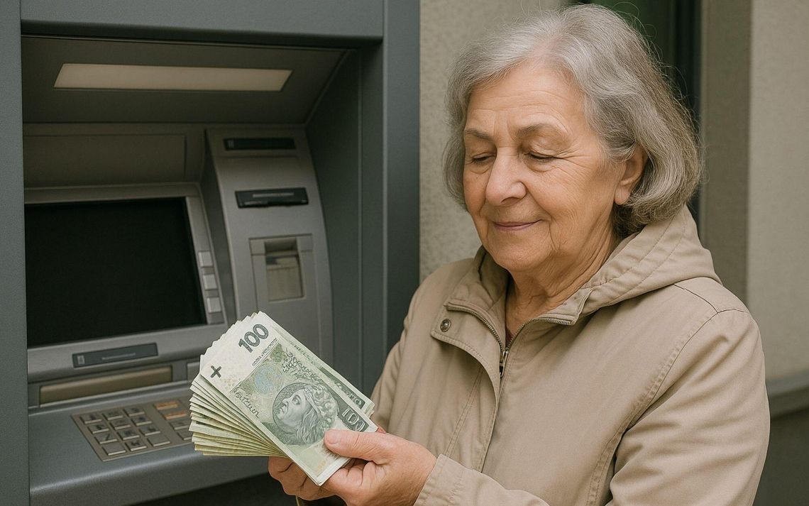 Zdjęcie poglądowe przedstawiające seniorkę przy bankomacie która padła ofiarą oszustwa na policjanta.
