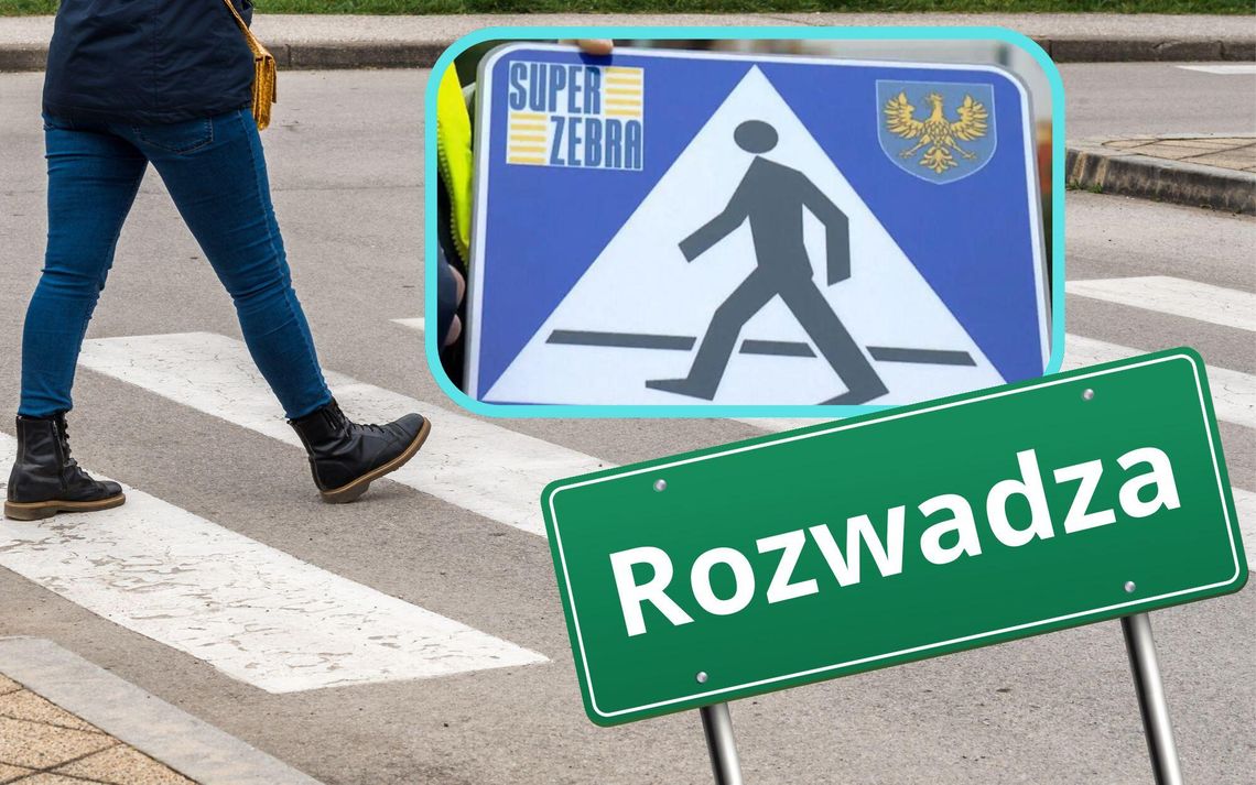 Oświetlone przejście dla pieszych w Krępnej w gminie Zdzieszowice zrealizowane w ramach programu Super Zebra.