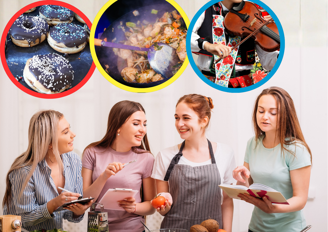 Członkinie Koła Gospodyń Wiejskich prezentujące rękodzieło i tradycyjne stroje podczas lokalnego festynu folklorystycznego.